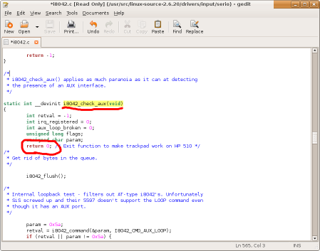 Screenshot of the kernel function